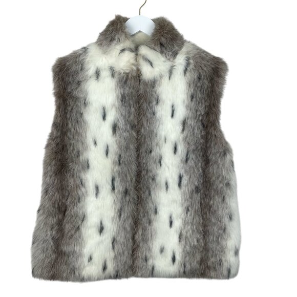 Olympia Jackets & Blazers - Olympia Vest Womens Medium Faux Fur Sleeveless Reversible Open Front Gray White